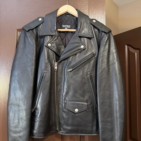 VINTAGE Ralph Lauren Polo Jeans Black Leather Jacket